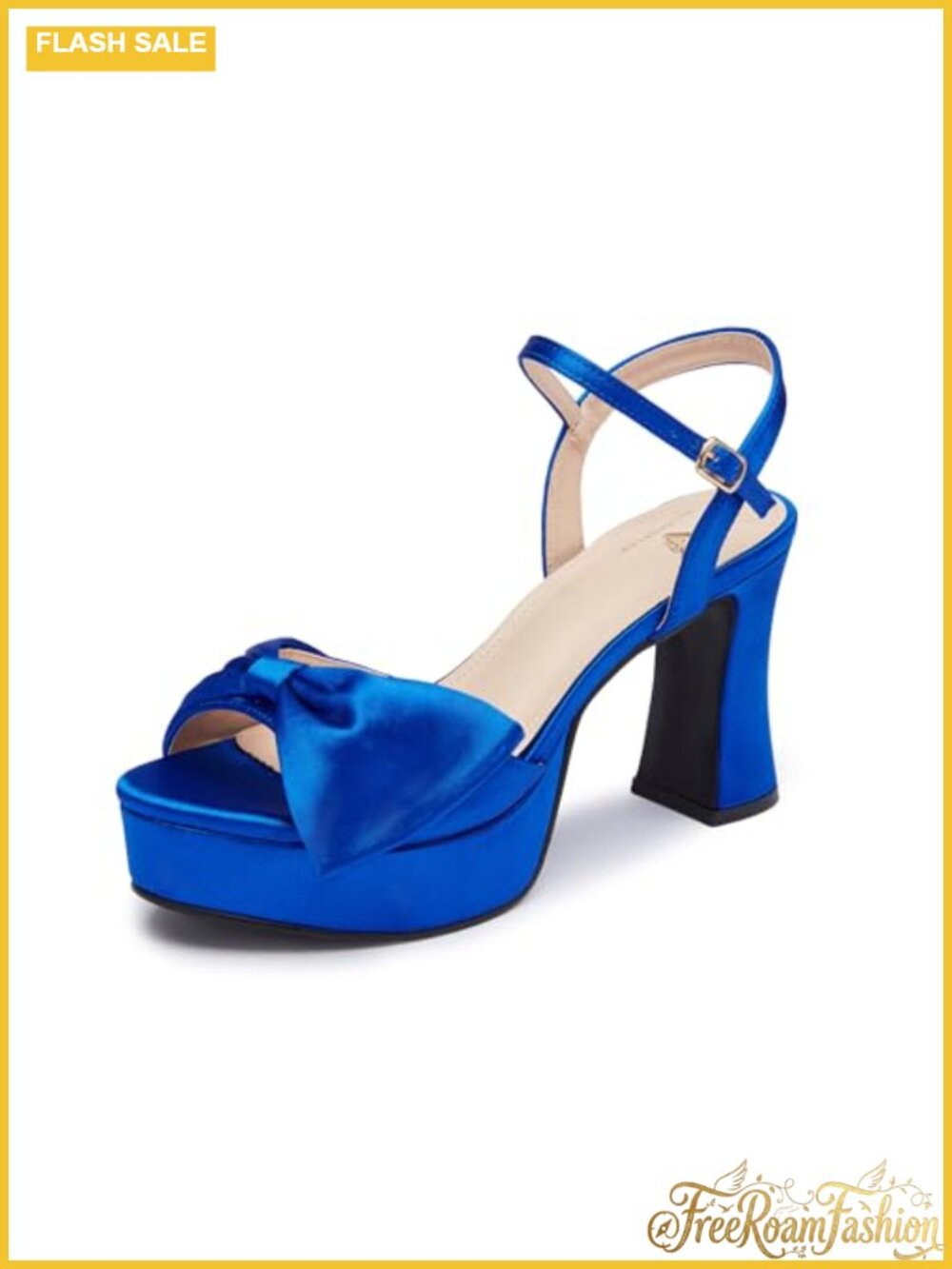Platform Chunky Heel Open Toe Bow Knot Satin Block Heel Sandals